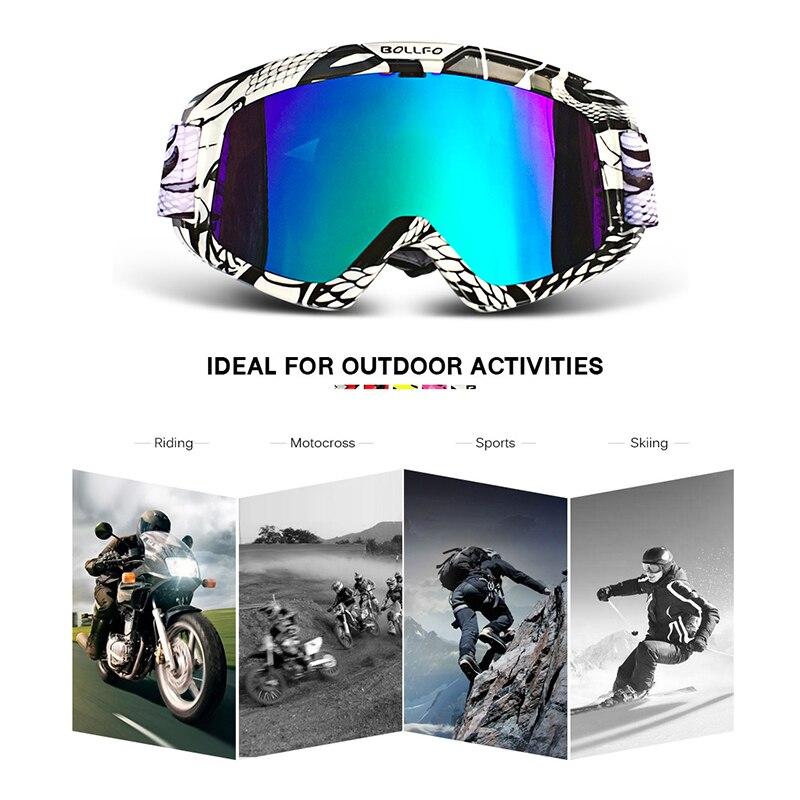 Outdoor Motorcycle Goggles with UV400 protection, designed for cycling, skiing, and off-road sports, featuring a multi-colored frame and anti-glare lenses.