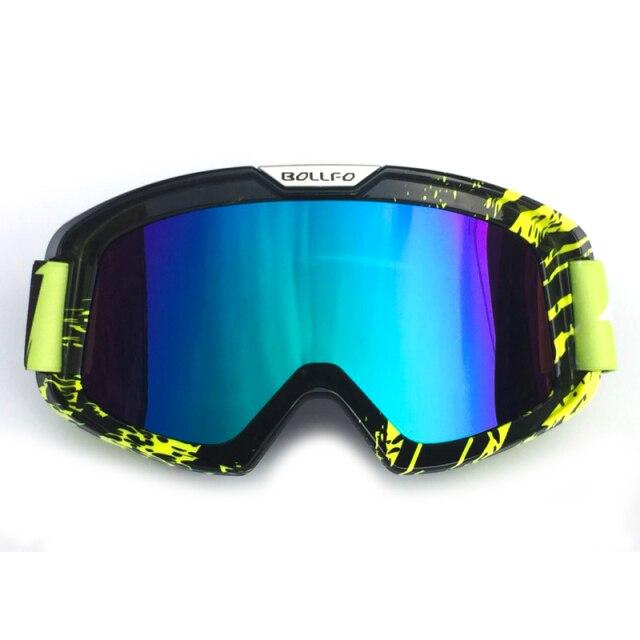 Outdoor Motorcycle Goggles with UV400 protection, designed for cycling, skiing, and off-road sports, featuring a multi-colored frame and anti-glare lenses.