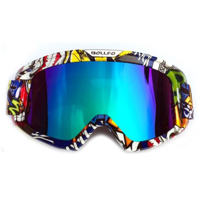 Outdoor Motorcycle Goggles with UV400 protection, designed for cycling, skiing, and off-road sports, featuring a multi-colored frame and anti-glare lenses.