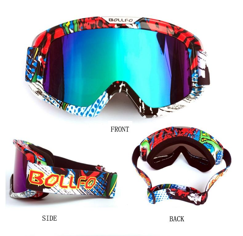 Outdoor Motorcycle Goggles with UV400 protection, designed for cycling, skiing, and off-road sports, featuring a multi-colored frame and anti-glare lenses.