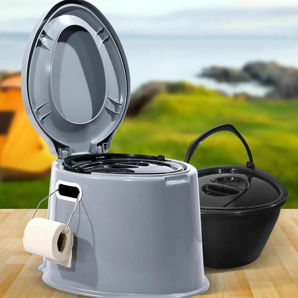 Outdoor Portable Toilet with a 6L capacity, designed for camping and travel, featuring a lightweight design and a stable base.