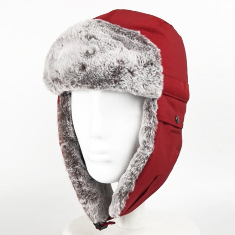 Outdoor Windproof Hat in winter setting, showcasing waterproof fabric and soft rabbit hair lining for warmth.