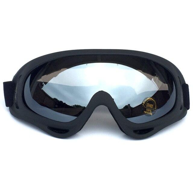 A pair of stylish UV400 cycling glasses with a multi-color frame, designed for outdoor sports and protection against UV rays.