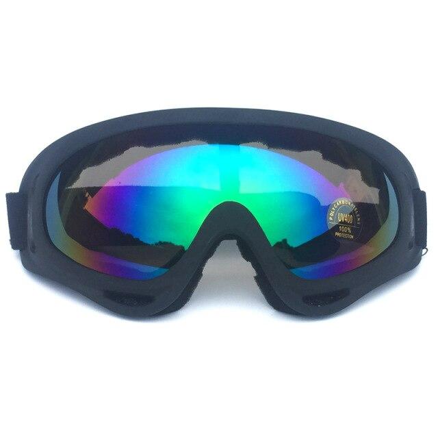 A pair of stylish UV400 cycling glasses with a multi-color frame, designed for outdoor sports and protection against UV rays.