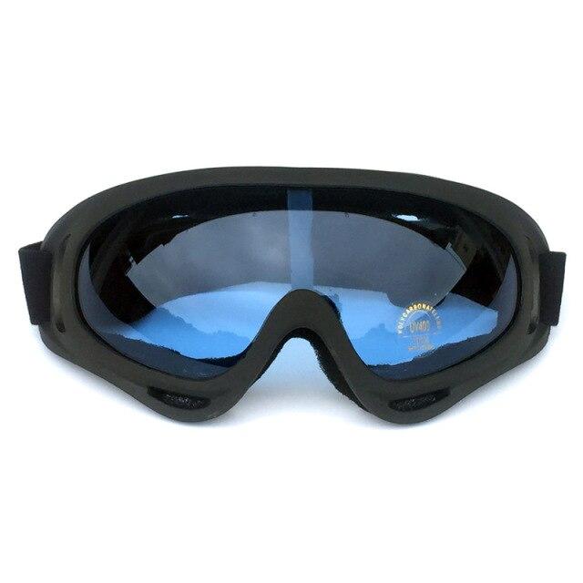 A pair of stylish UV400 cycling glasses with a multi-color frame, designed for outdoor sports and protection against UV rays.