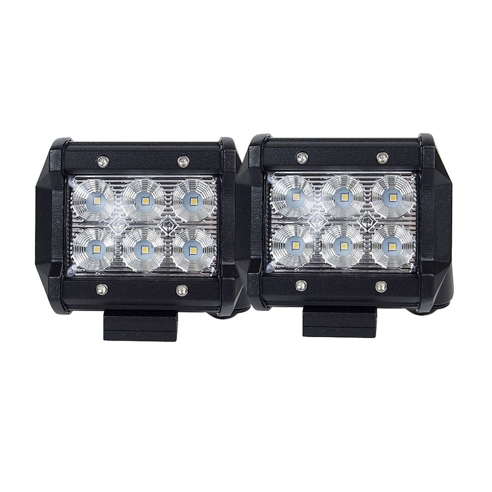 Pair of 4-inch CREE LED work light bars with adjustable mounting brackets, designed for off-road driving and flood beam illumination.