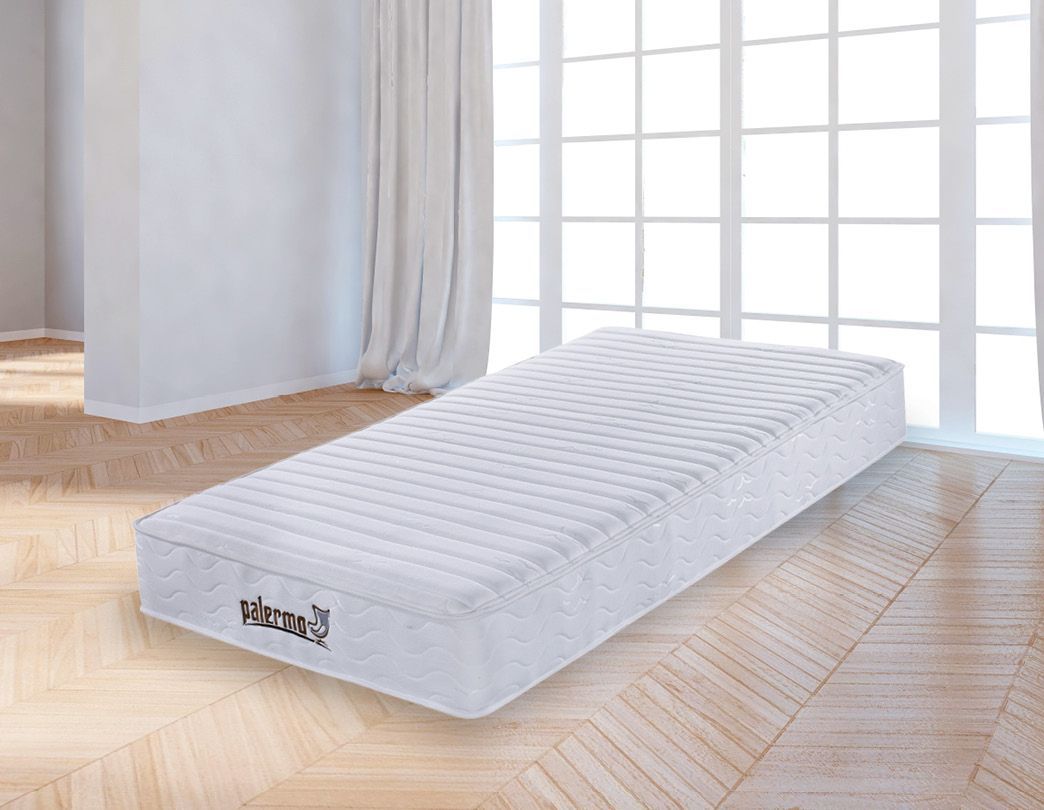 Palermo Contour 20cm Encased Coil Single Mattress with soft quilted cover and CertiPUR-US certified foam, showcasing its comfort and support features.