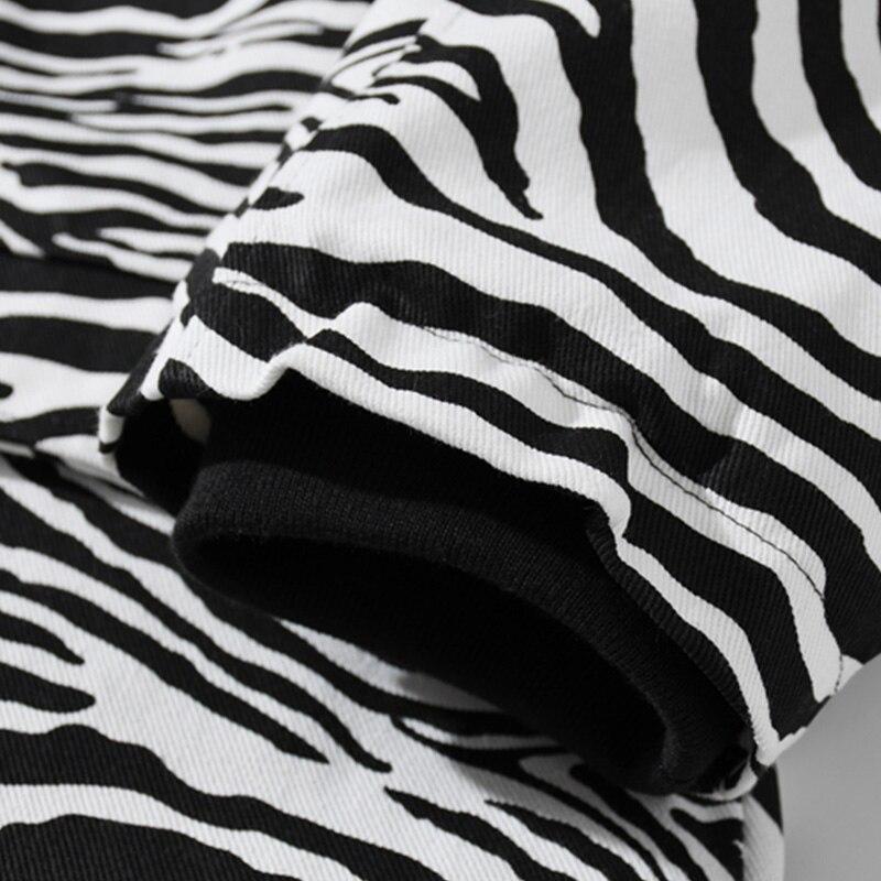 Men's zebra striped parka jacket with hood, showcasing a thick and stylish design for winter wear.