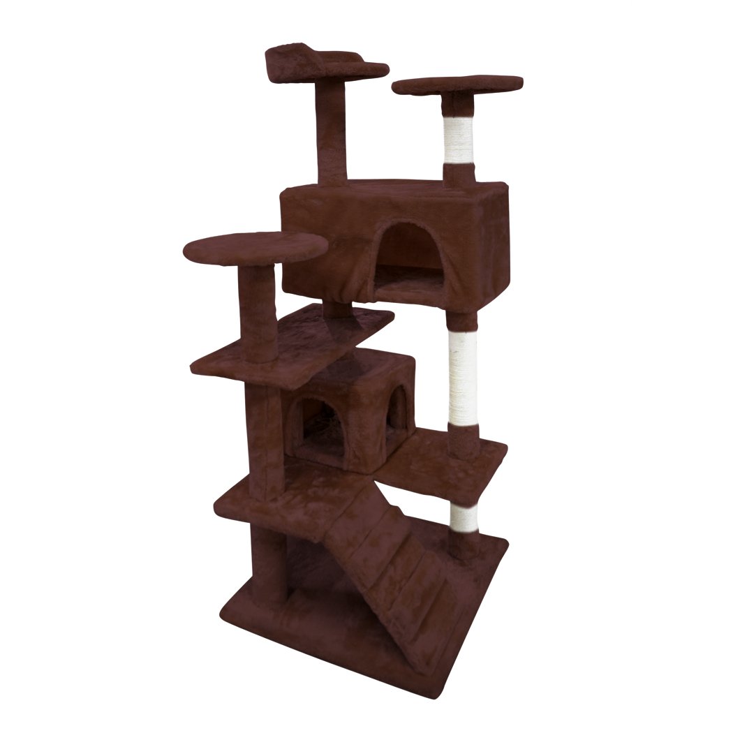 PaWz 1.3M Cat Scratching Post Tree featuring plush velvet upholstery, natural sisal posts, and multiple levels for climbing and scratching.