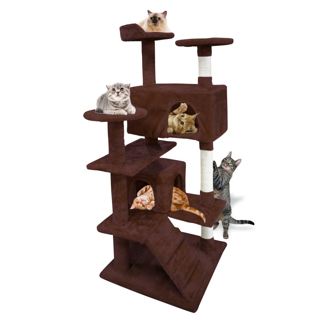 PaWz 1.3M Cat Scratching Post Tree featuring plush velvet upholstery, natural sisal posts, and multiple levels for climbing and scratching.