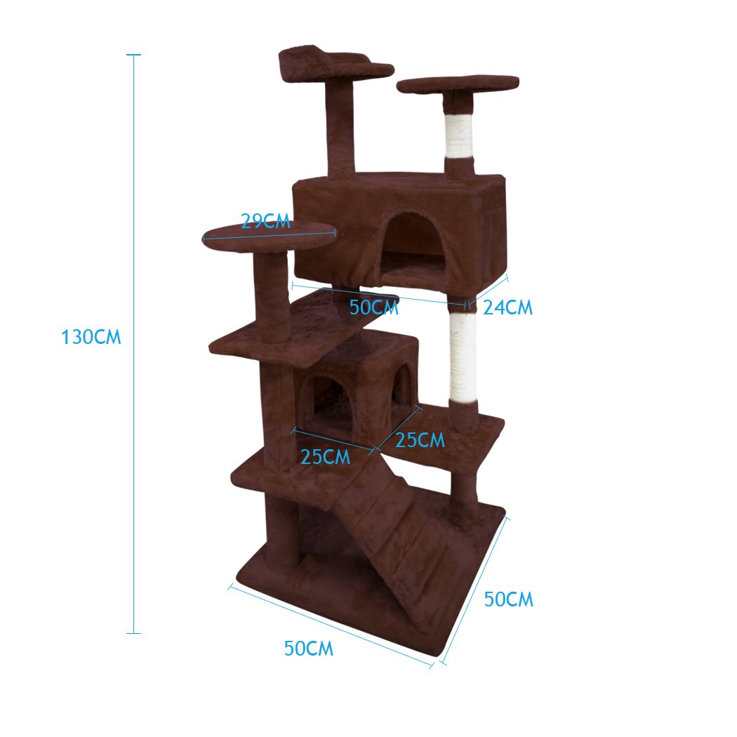 PaWz 1.3M Cat Scratching Post Tree featuring plush velvet upholstery, natural sisal posts, and multiple levels for climbing and scratching.