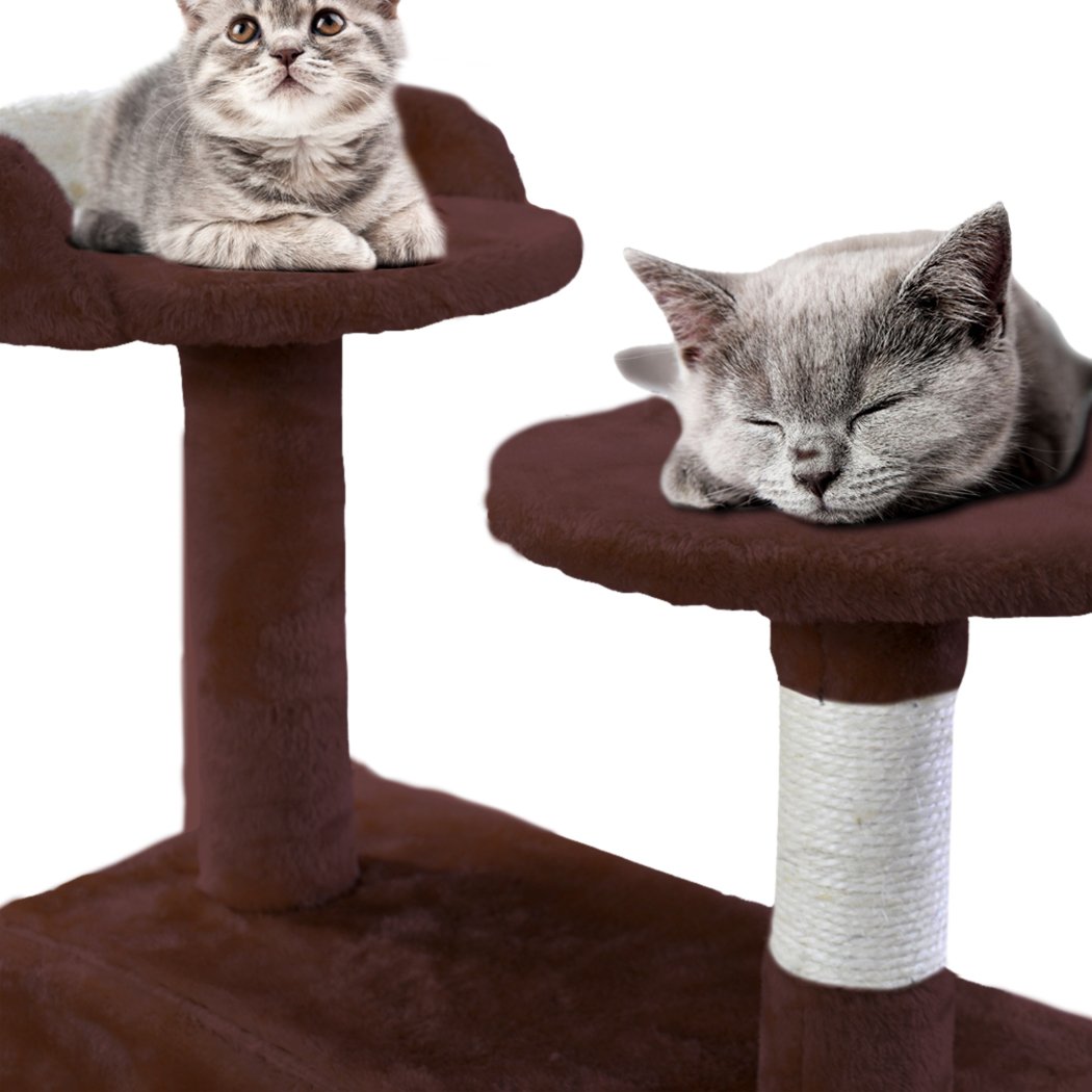 PaWz 1.3M Cat Scratching Post Tree featuring plush velvet upholstery, natural sisal posts, and multiple levels for climbing and scratching.