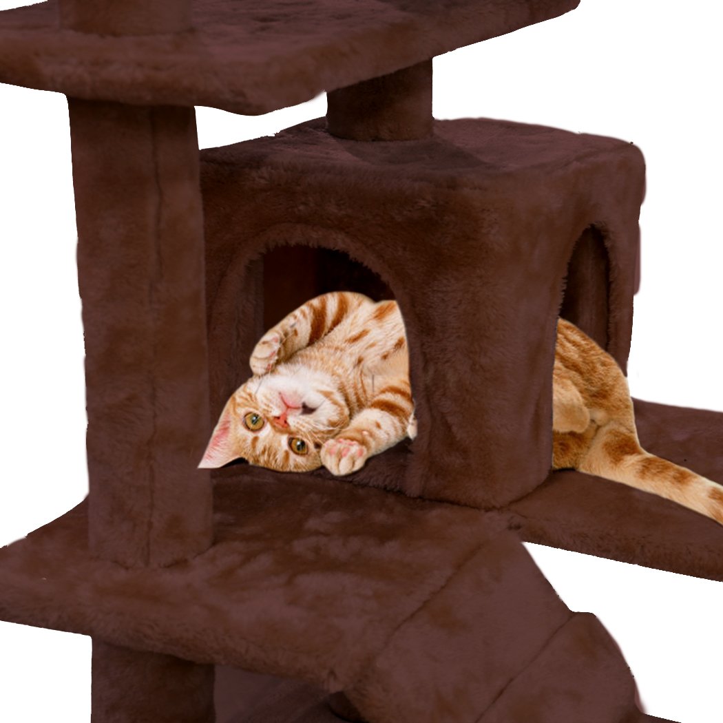 PaWz 1.3M Cat Scratching Post Tree featuring plush velvet upholstery, natural sisal posts, and multiple levels for climbing and scratching.