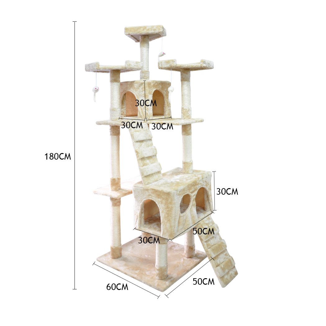 PaWz 1.8M Cat Scratching Post Tree featuring sisal poles and sturdy construction, ideal for indoor use.