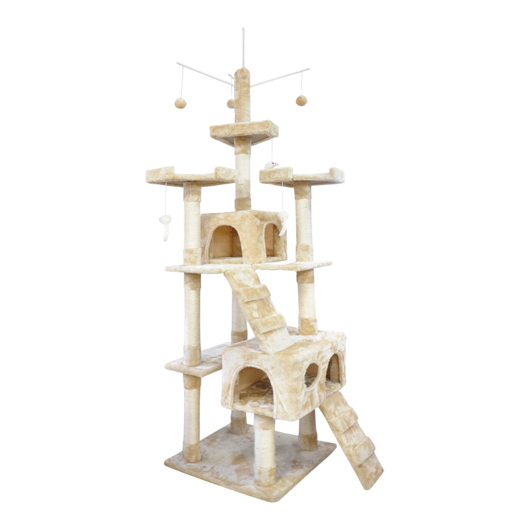 PaWz 2.1M Cat Scratching Post Tree featuring multiple levels, plush velvet covering, and natural sisal posts for scratching.