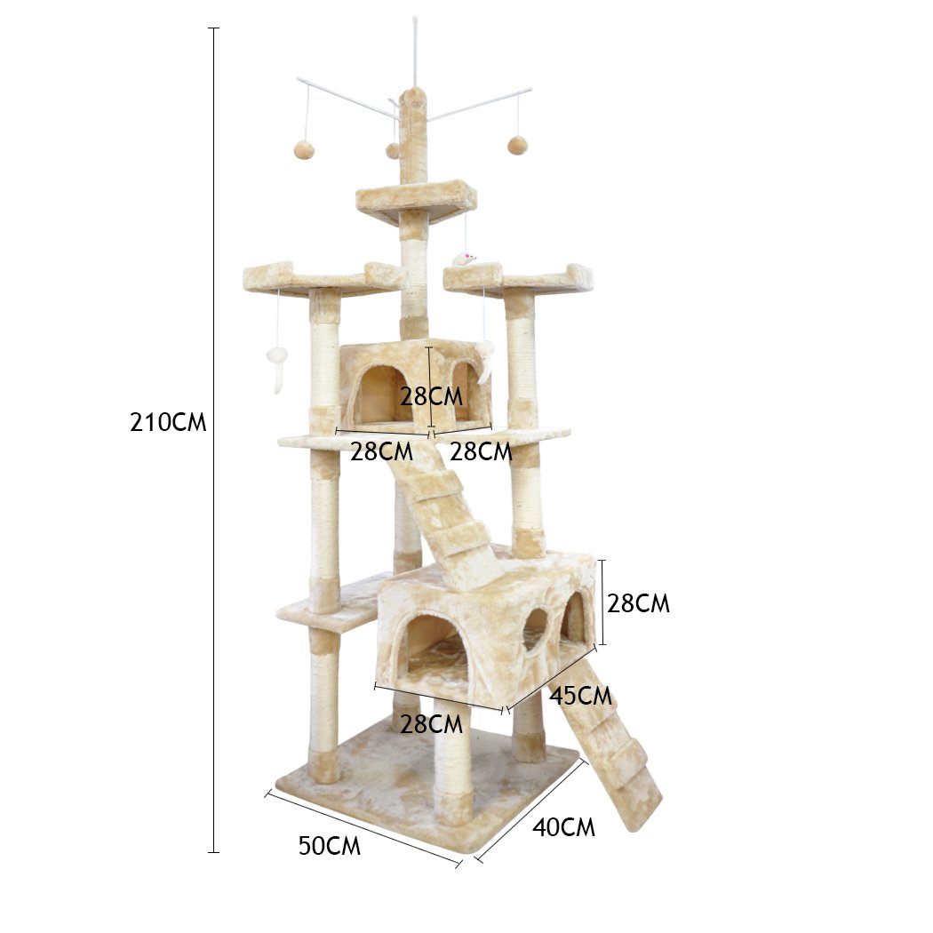 PaWz 2.1M Cat Scratching Post Tree featuring multiple levels, plush velvet covering, and natural sisal posts for scratching.