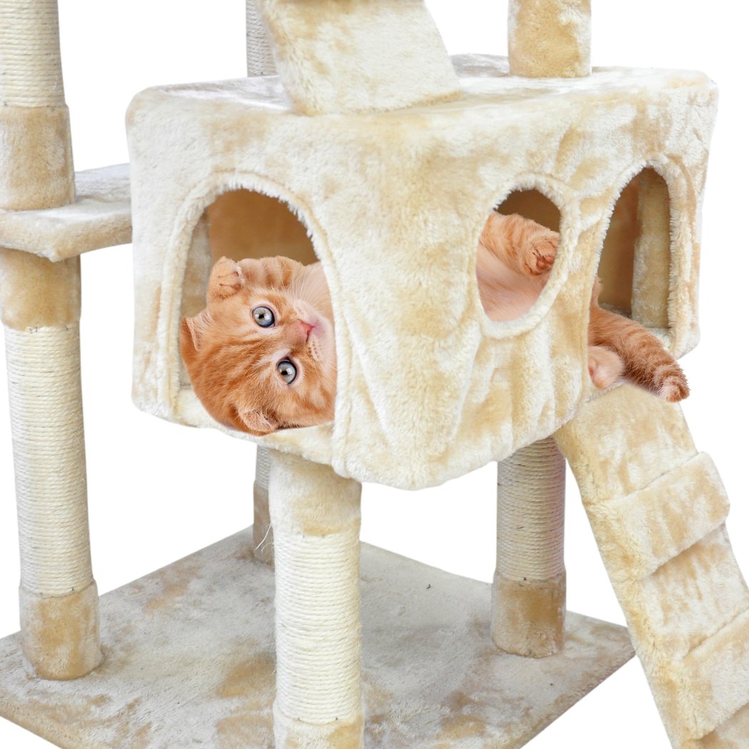 PaWz 2.1M Cat Scratching Post Tree featuring multiple levels, plush velvet covering, and natural sisal posts for scratching.