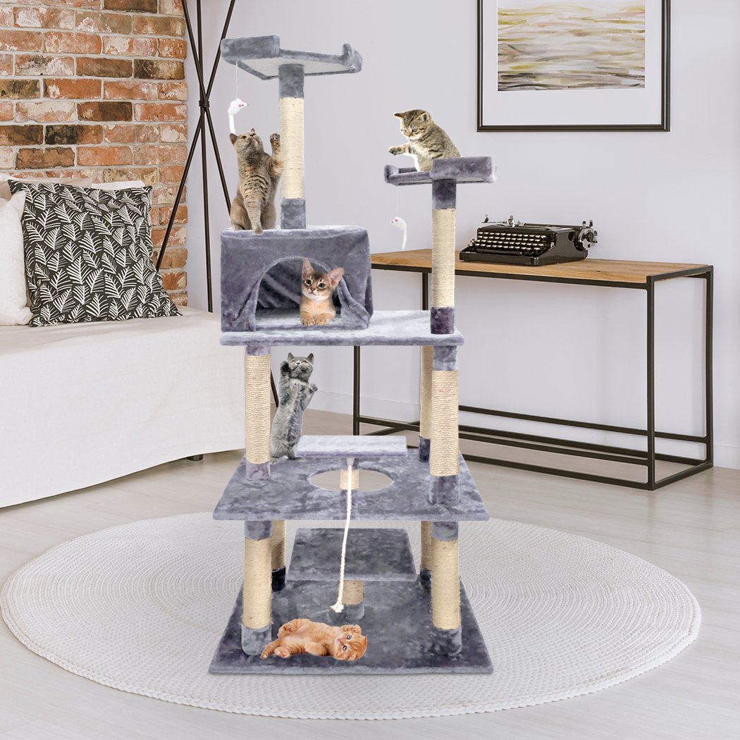 PaWz 2M Cat Scratching Post Tree featuring plush velvet cover and natural sisal posts, designed for indoor use and suitable for all cat sizes.