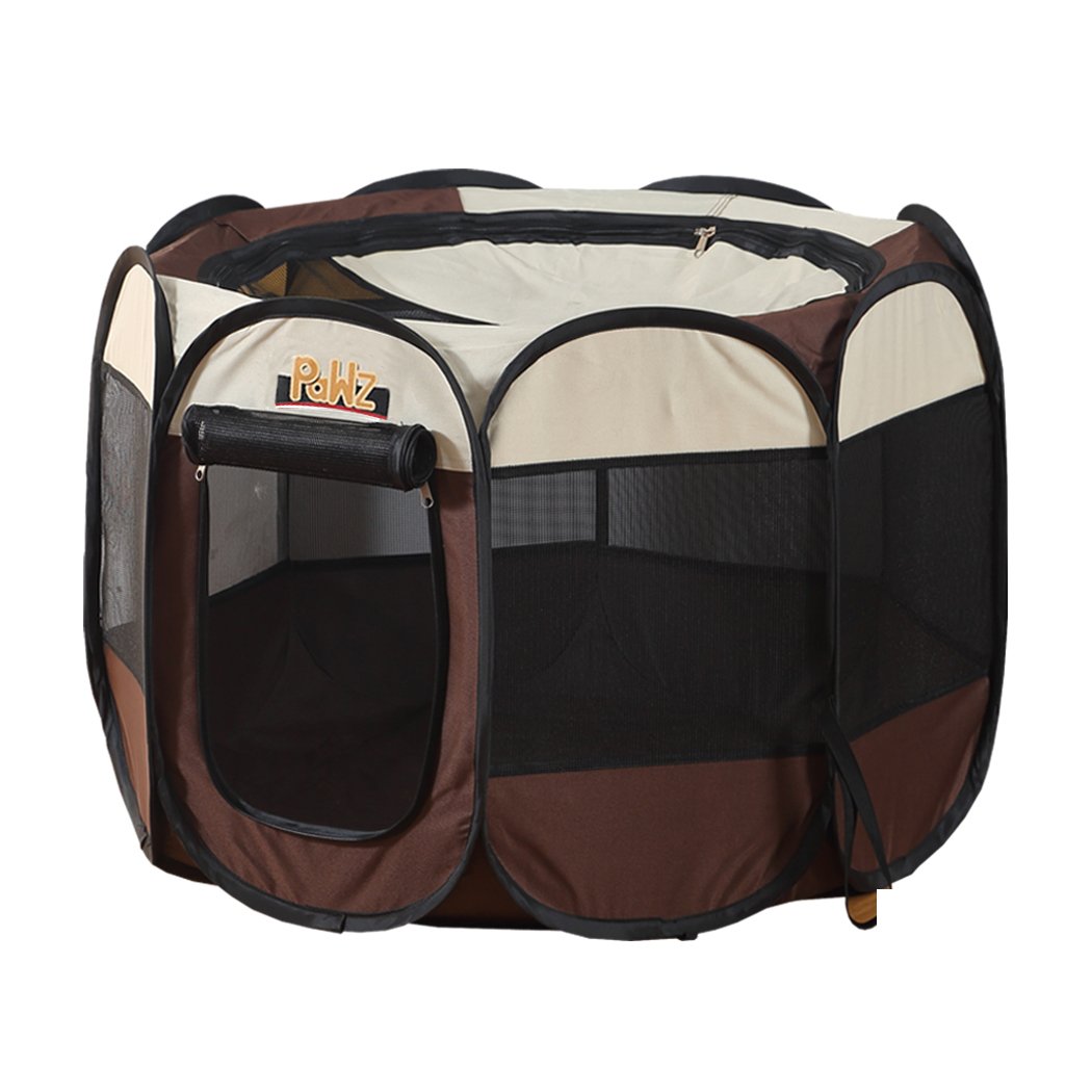 PaWz Dog Playpen featuring a spacious 8-panel design, durable nylon fabric, and a zippered door for easy access, ideal for pets.