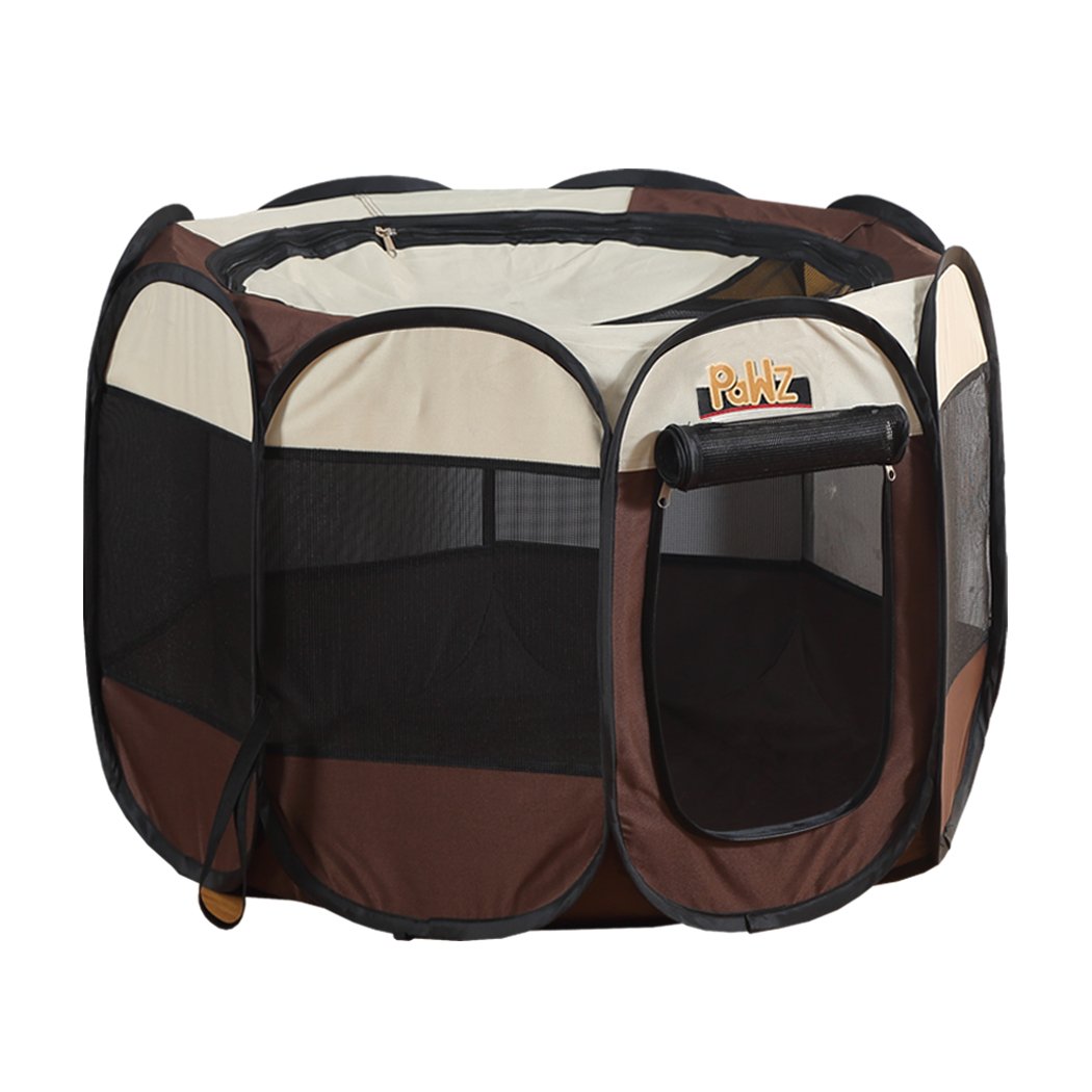 PaWz Dog Playpen featuring a spacious 8-panel design, durable nylon fabric, and a zippered door for easy access, ideal for pets.