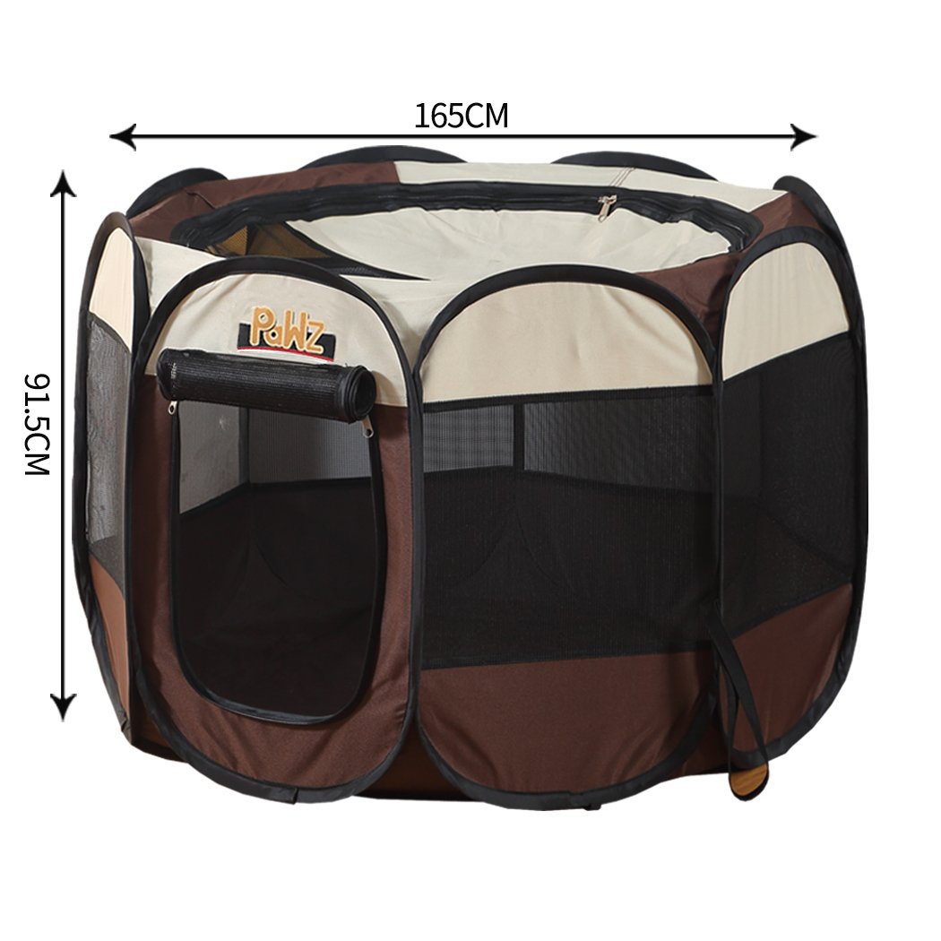 PaWz Dog Playpen featuring a spacious 8-panel design, durable nylon fabric, and a zippered door for easy access, ideal for pets.