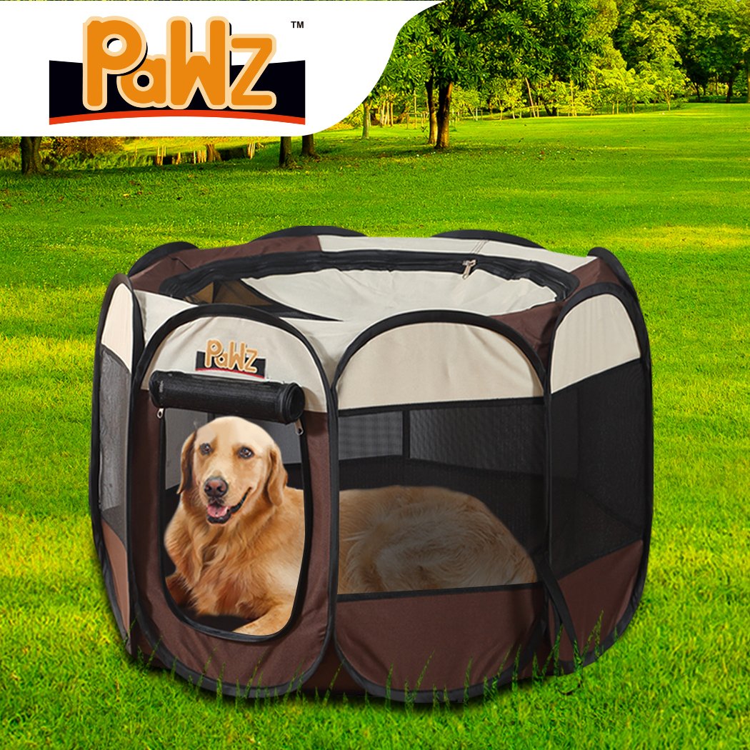 PaWz Dog Playpen featuring a spacious 8-panel design, durable nylon fabric, and a zippered door for easy access, ideal for pets.