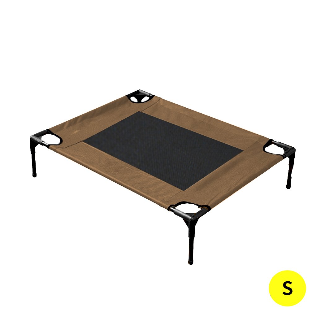 PaWz Heavy Duty Pet Bed Trampoline featuring a tan 600D fabric and breathable mesh design, suitable for dogs and cats.