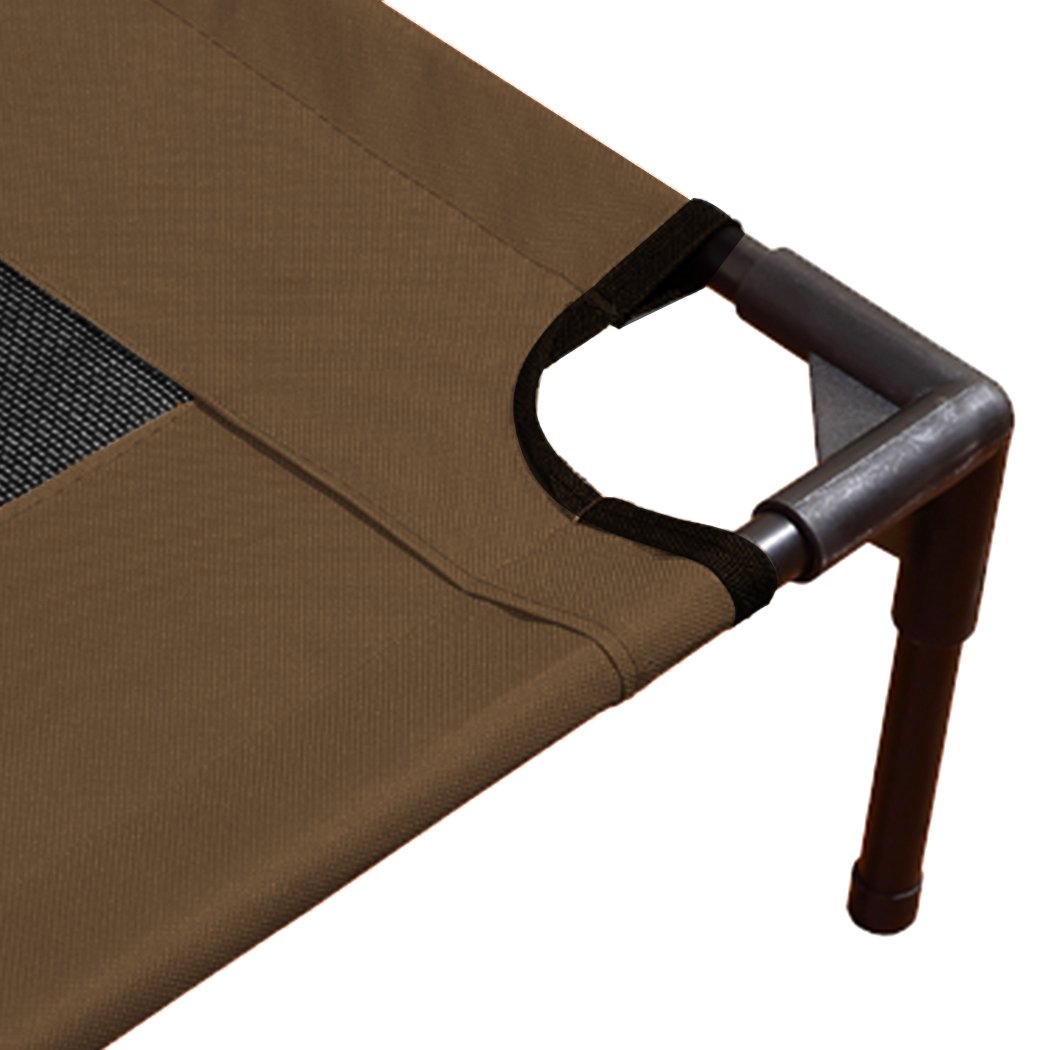 PaWz Heavy Duty Pet Bed Trampoline featuring a tan 600D fabric and breathable mesh design, suitable for dogs and cats.