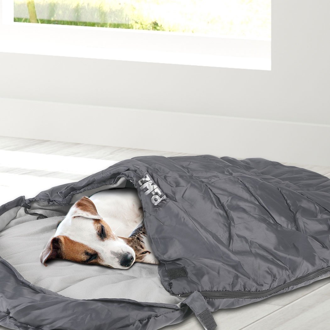 PaWz Pet Bed Dog Beds Sleeping Soft Calming Pillow Mat in grey, showcasing its fleece interior and waterproof exterior.