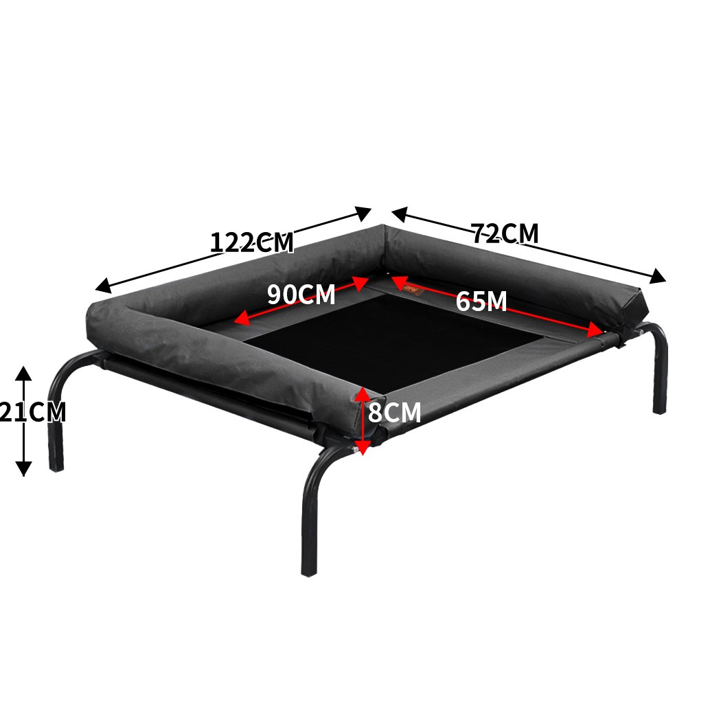 PaWz Pet Bed featuring a heavy-duty steel frame and weatherproof cover, designed for comfort and safety for dogs and puppies.