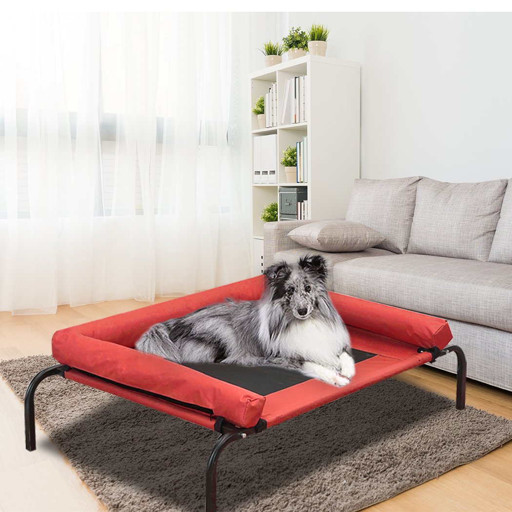 PaWz Pet Bed featuring a heavy-duty steel frame and weatherproof cover, designed for comfort and safety for dogs and puppies.