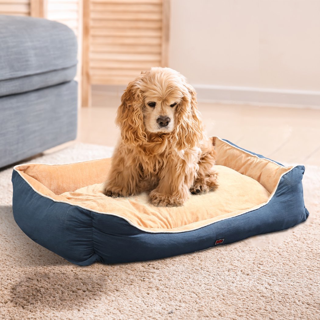 PaWz Pet Bed Mattress in blue, featuring soft cotton and fleece material, designed for dogs and cats with a cuddler design for added comfort.