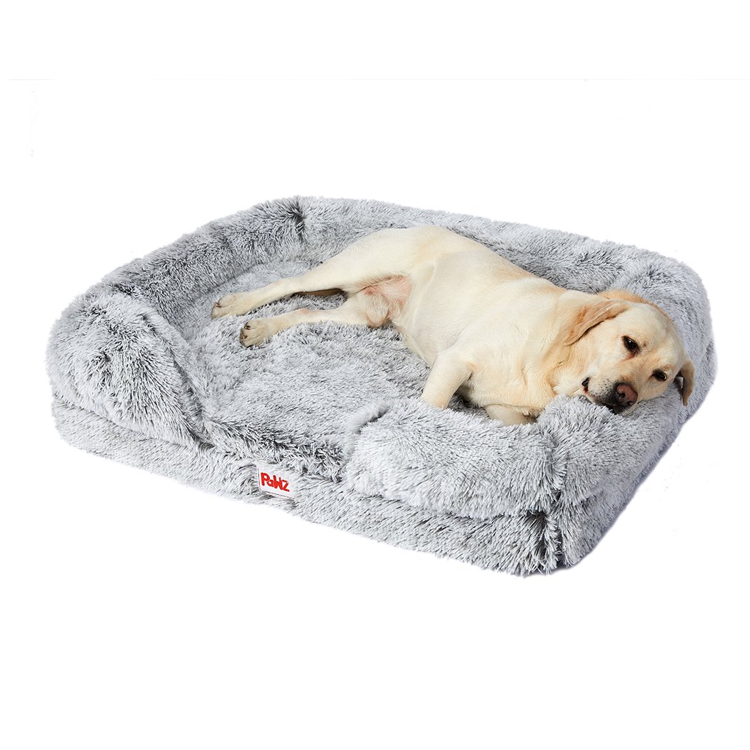 PaWz Orthopedic Sofa Dog Bed in grey with supportive bolster and memory foam filling, designed for comfort and stability.