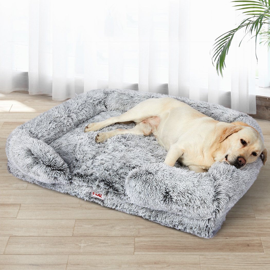 PaWz Orthopedic Sofa Dog Bed in grey with supportive bolster and memory foam filling, designed for comfort and stability.