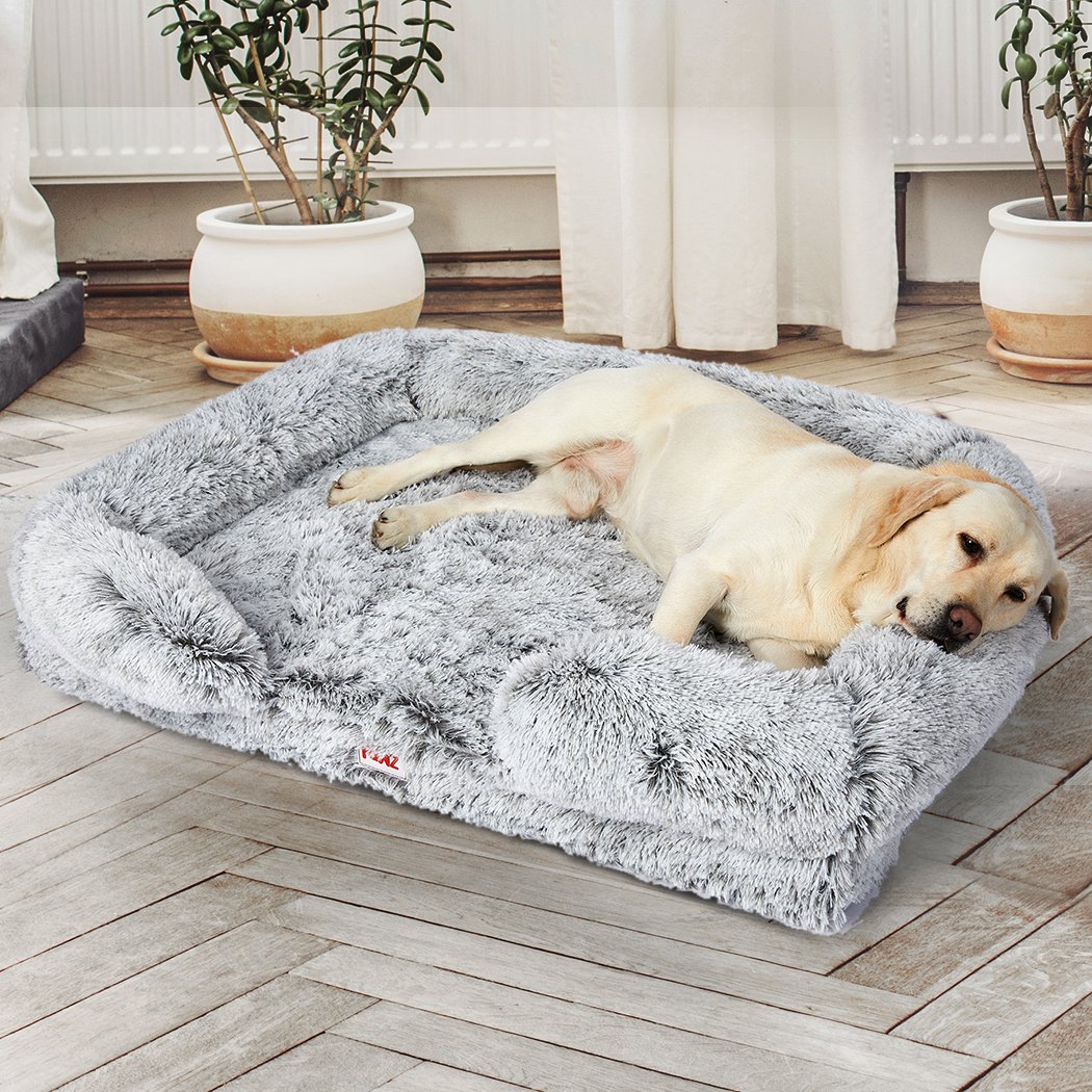 PaWz Orthopedic Sofa Dog Bed in grey with supportive bolster and memory foam filling, designed for comfort and stability.