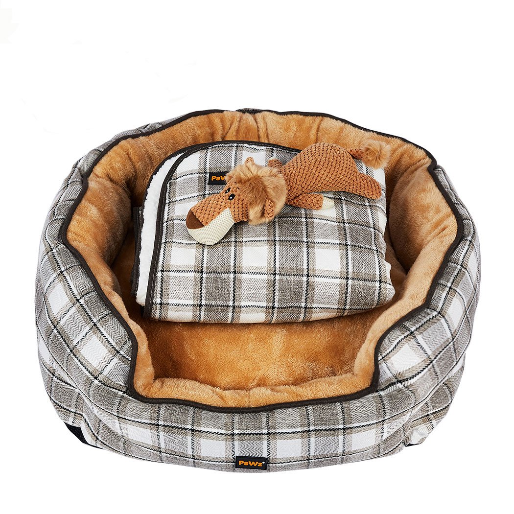 PaWz Pet Bed Set featuring a quilted blanket and a squeaky toy, designed for ultimate pet comfort and warmth.