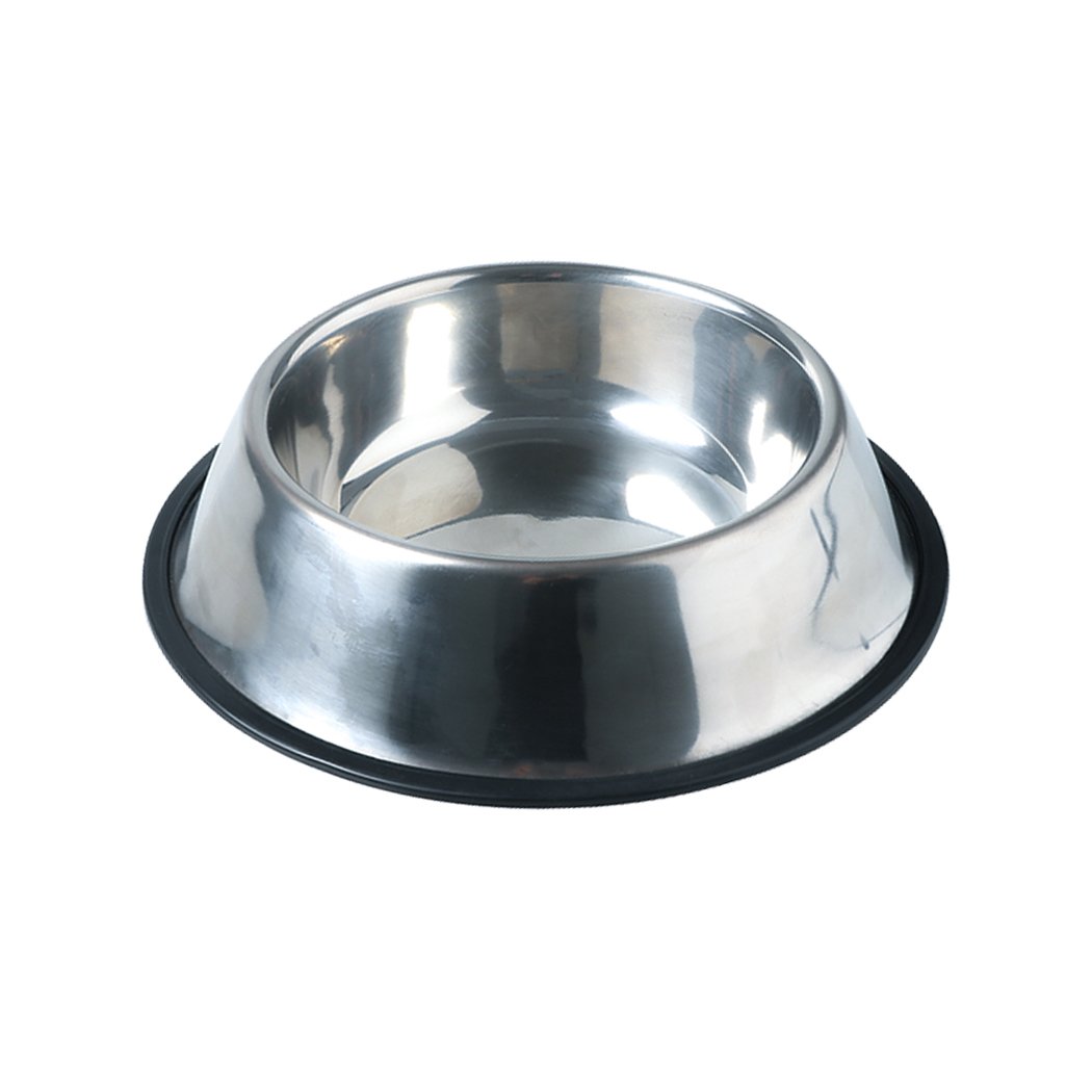 PaWz Pet Bowl made of stainless steel with anti-skid rubber edge, designed for dogs and cats, featuring a curved exterior to prevent tipping.