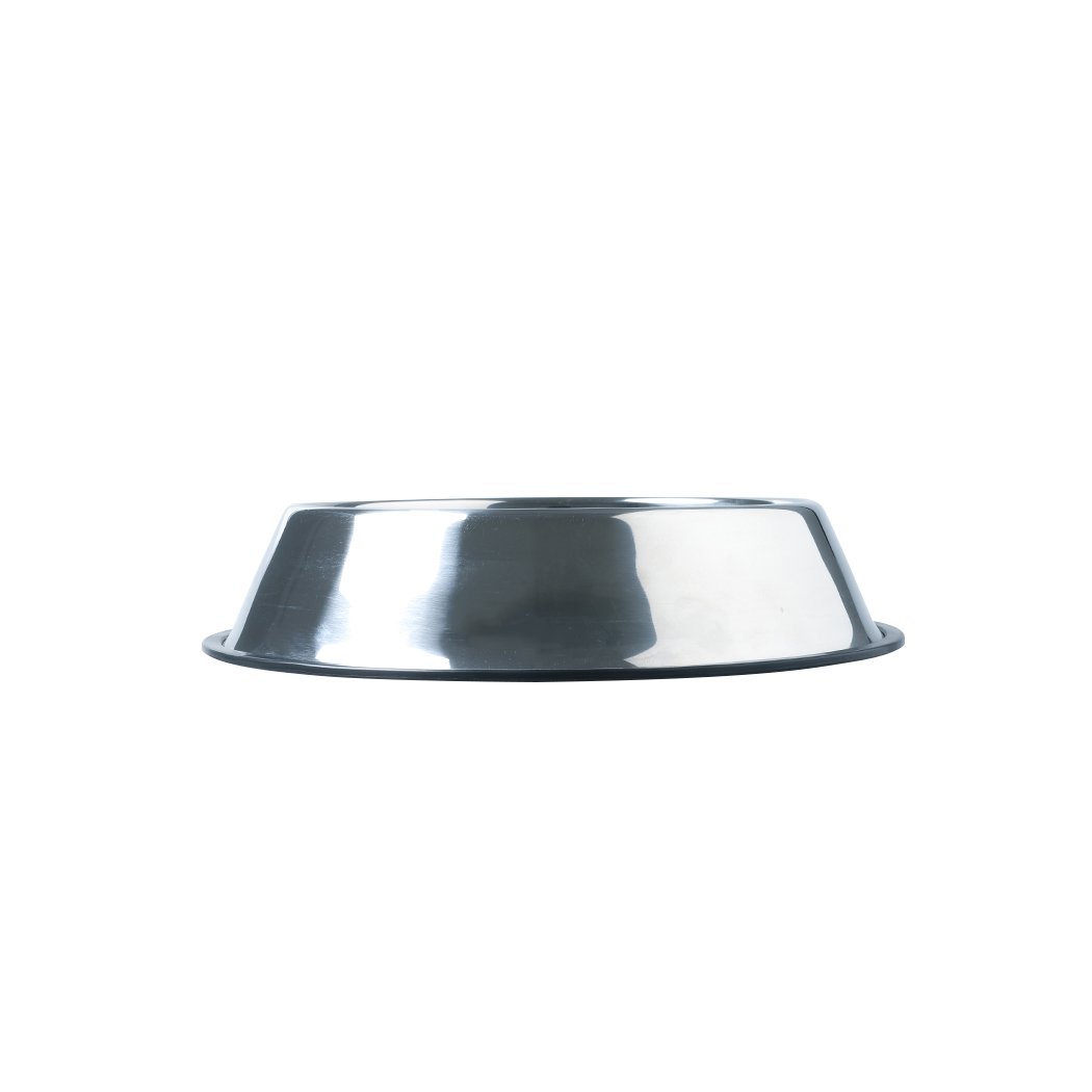 PaWz Pet Bowl made of stainless steel with anti-skid rubber edge, designed for dogs and cats, featuring a curved exterior to prevent tipping.