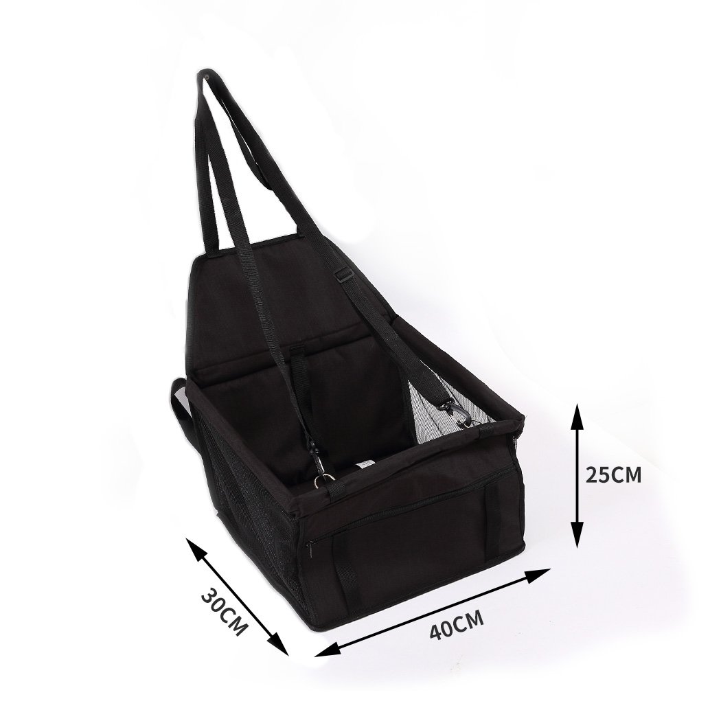 PaWz Pet Car Booster Seat in black, made of durable fabric with safety tether and storage compartment for pet travel.