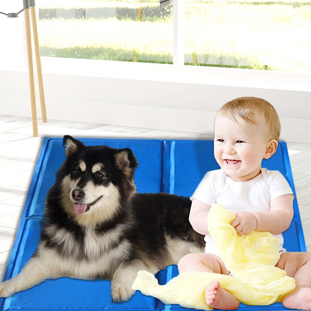 PaWz Pet Cooling Mat in blue, designed for pets to stay cool during hot weather, featuring a self-cooling gel technology.