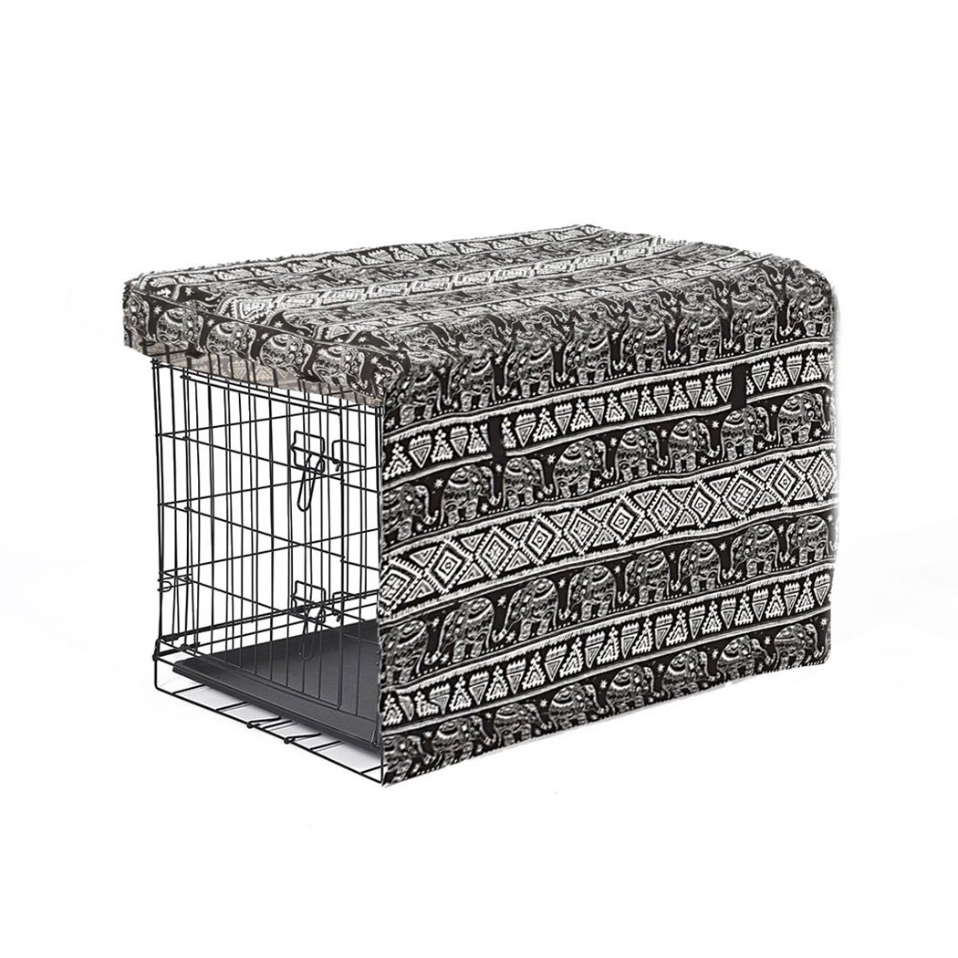 PaWz Pet Dog Cage Crate Metal Carrier with Cover, showcasing its foldable design and plush pet bed inside.