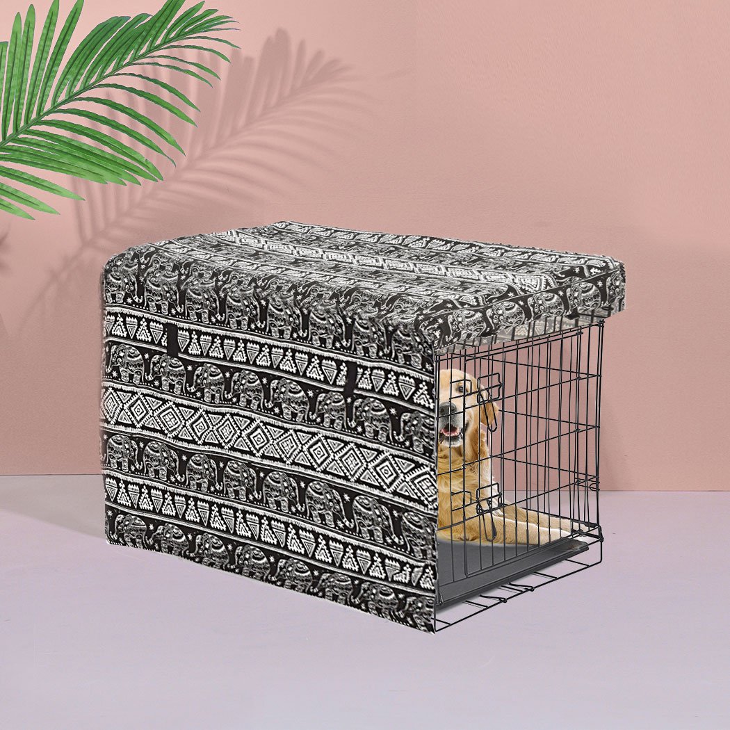 PaWz Pet Dog Cage Crate Metal Carrier with Cover, showcasing its foldable design and plush pet bed inside.