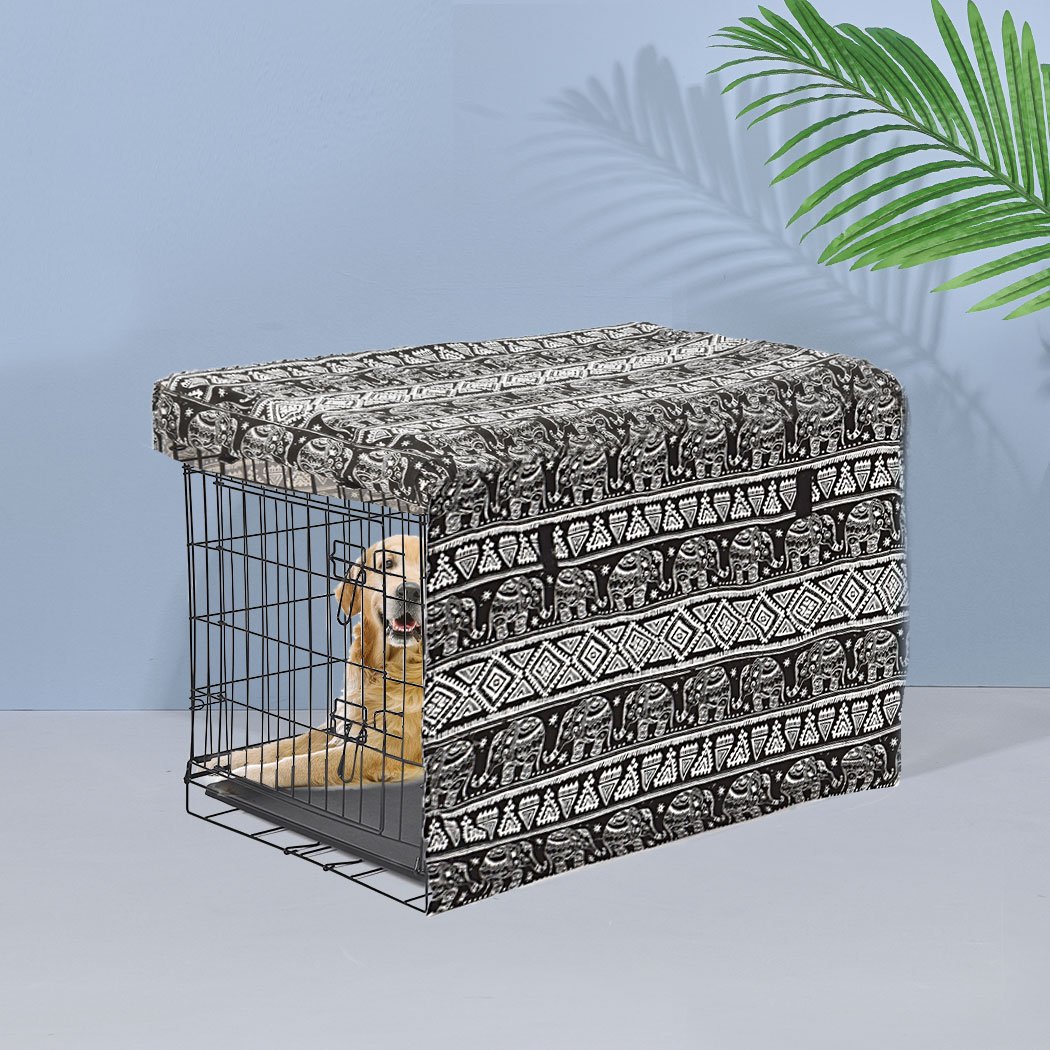 PaWz Pet Dog Cage Crate Metal Carrier with Cover, showcasing its foldable design and plush pet bed inside.