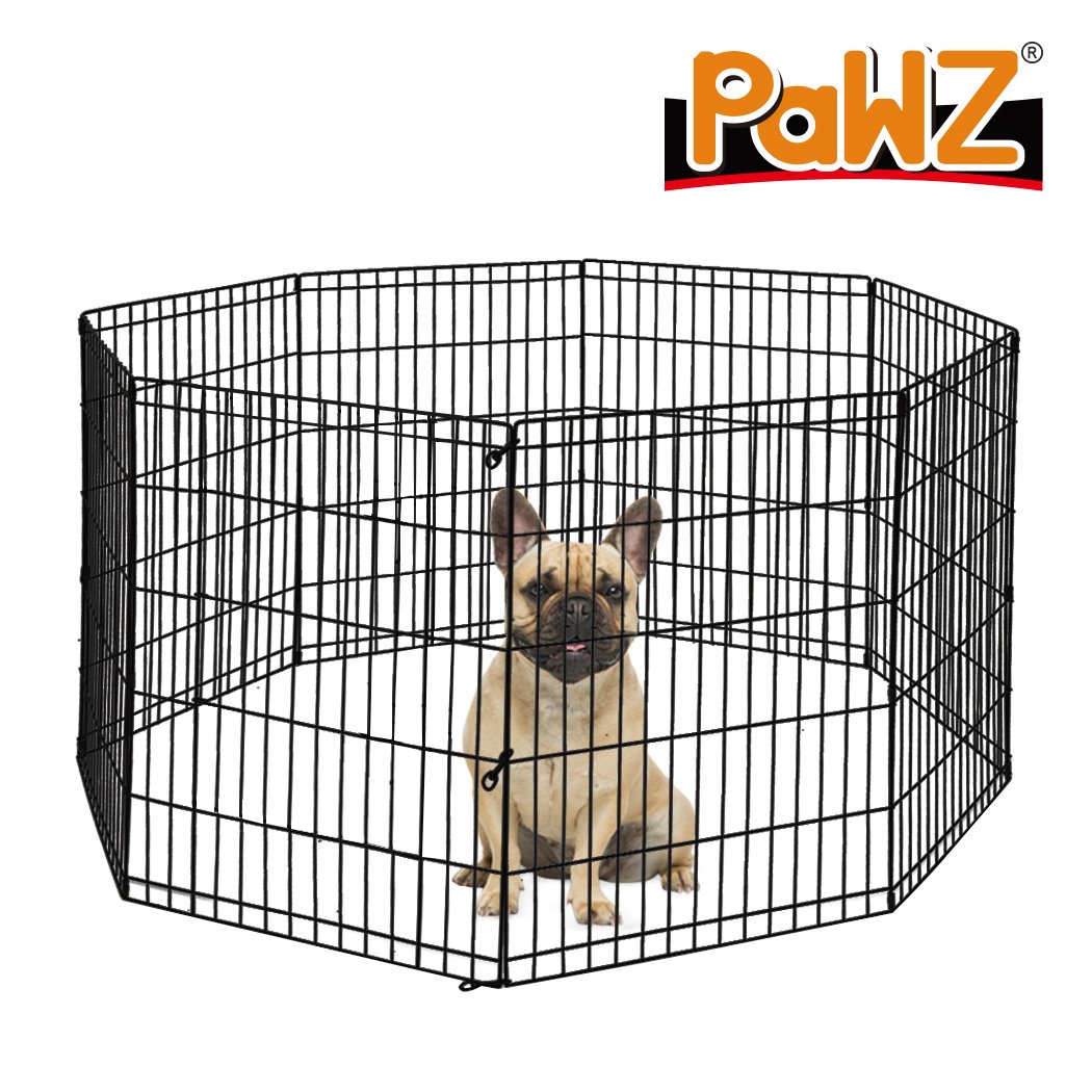 PaWz Pet Dog Playpen featuring a hexagonal design with a black steel frame, providing a safe and spacious area for pets to play and relax.