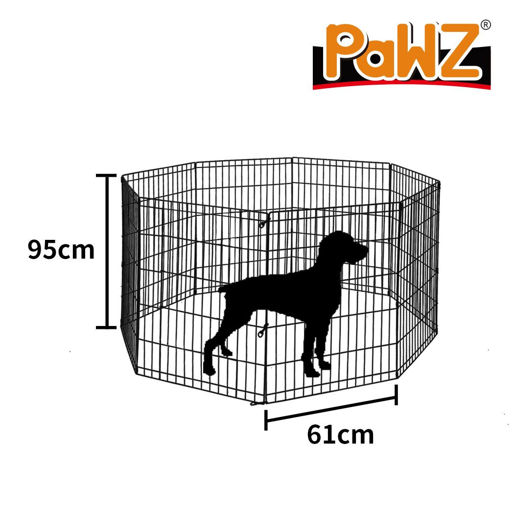 PaWz Pet Dog Playpen featuring a hexagonal design with a black steel frame, providing a safe and spacious area for pets to play and relax.