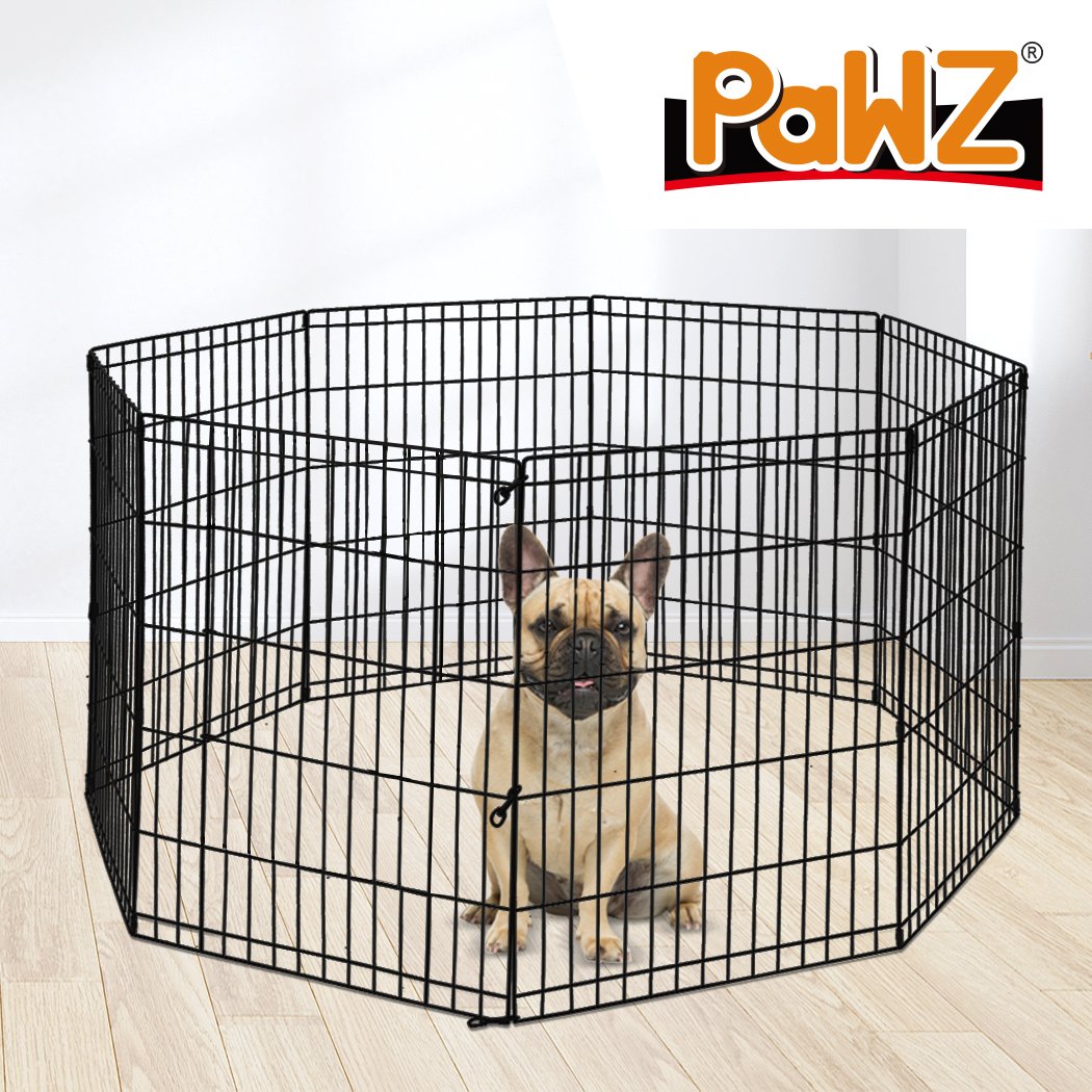 PaWz Pet Dog Playpen featuring a hexagonal design with a black steel frame, providing a safe and spacious area for pets to play and relax.