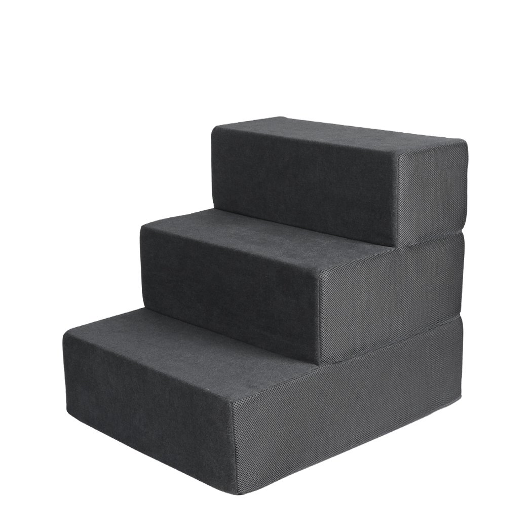 PaWz Pet Stair 3 Step Ramp in grey, featuring soft high-density foam and anti-slip bottom for pet safety and comfort.