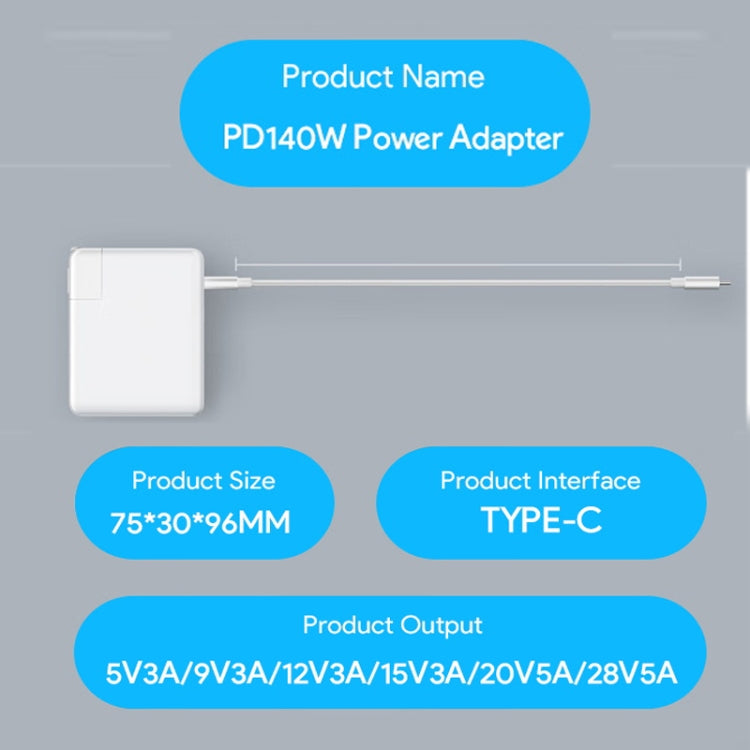 PD3.1 140W USB-C PD Laptop Power Adapter designed for Apple M1/M2 MacBooks, featuring a sleek and compact design.