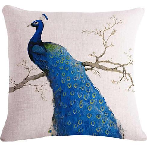 PEACOCK EXOTICA Cushion Covers featuring vibrant peacock designs in Royal Purple, Emerald Green, and Deep Turquoise on a soft cotton linen fabric.