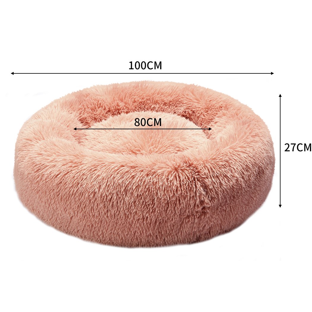 XXL Pink Donut Pet Bed designed for deep sleeping and calming comfort for cats and dogs.